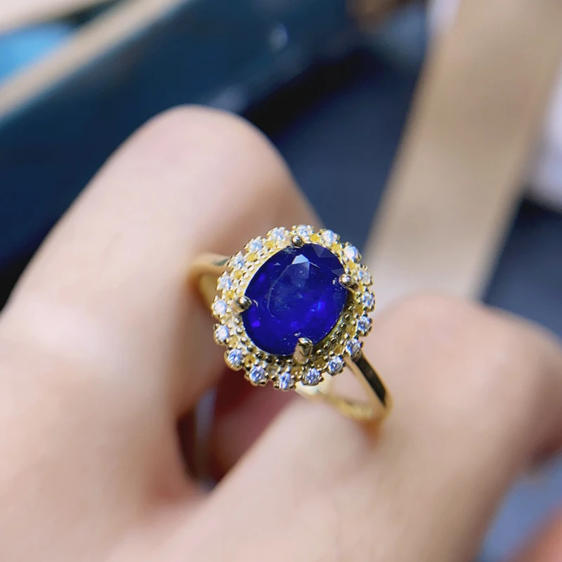 

Natural Royal Sapphire Ring 925 Silver Plated Platinum Inlaid Women's Ring Natural Sapphire 6 * 8mm