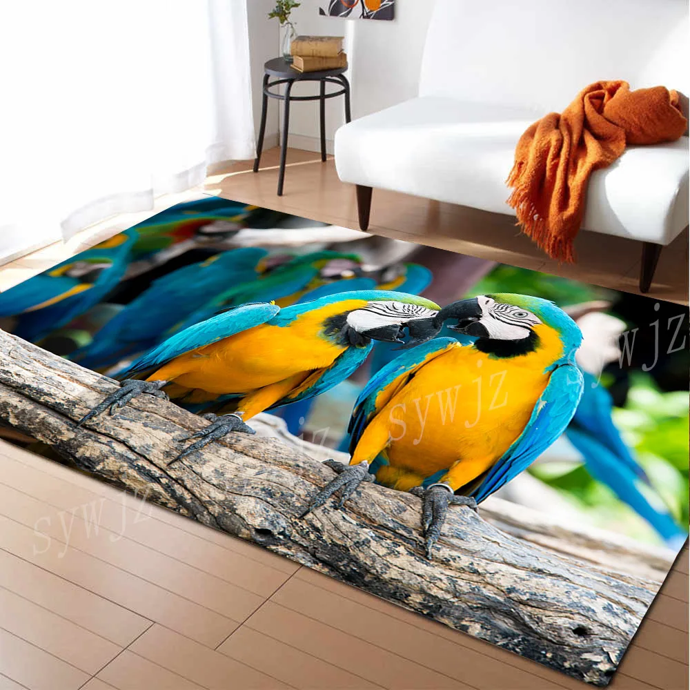 3D Parrot Bird Pattern Living Room Decor Rug Kids Room Floor Mat Corridor Bathroom Door Mat Bedroom Rug Home Decor Washable