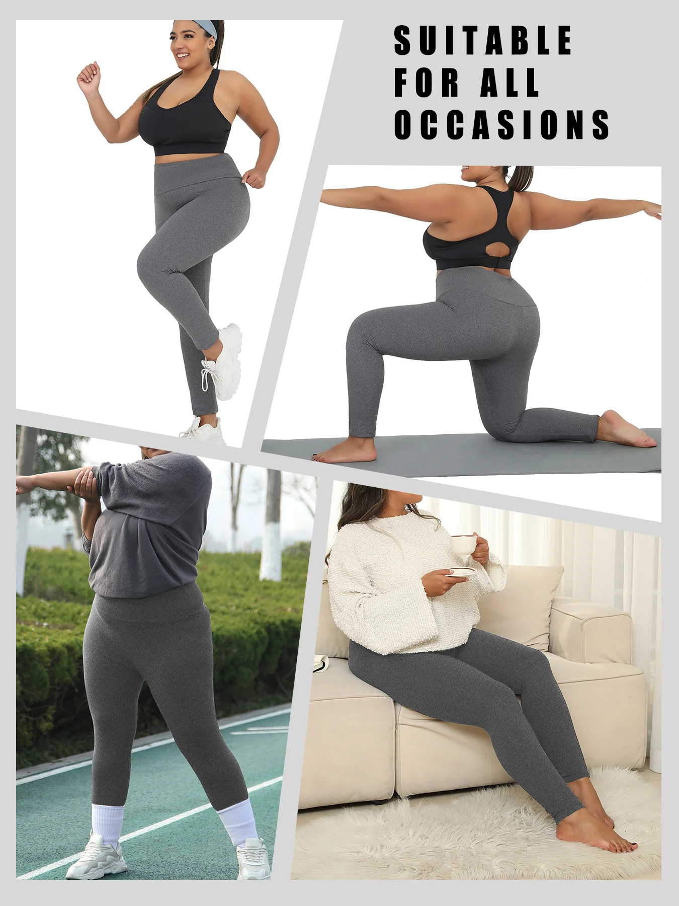 2 Pack Plus Size Women's Leggings High Waisted - Super Soft Tummy Control Fabric Ideal for Yoga Running and Home Activities image 3