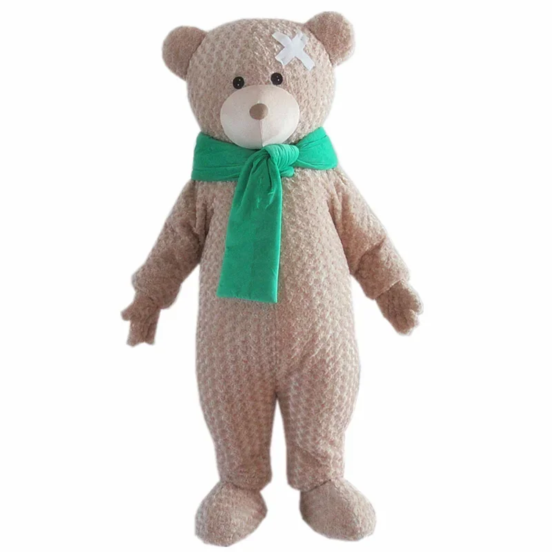 mascot adults costume green scraf teddy bear