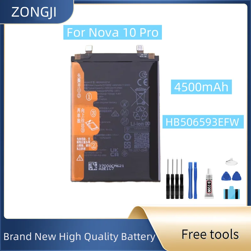 

New Battery 4500mAh HB506593EFW For Nova10 Pro Mobile Phone Batteries+Free Tools