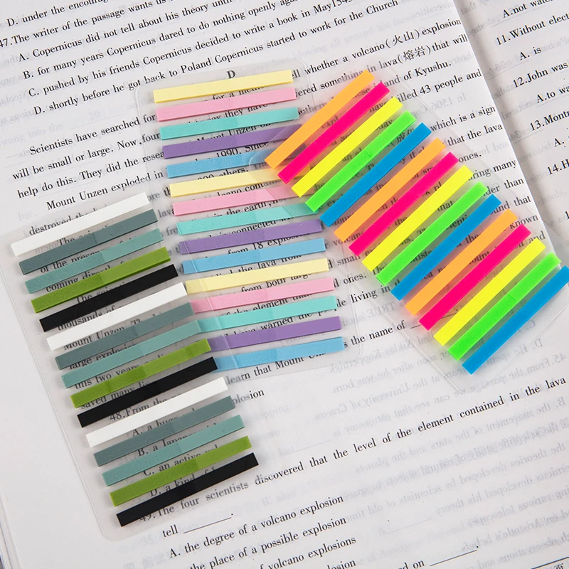 300Pcs Semi-transparent Stickers Color Fluorescent Sticky Note Index Strip Writable Flag Tabs Bookmark Reading Aids