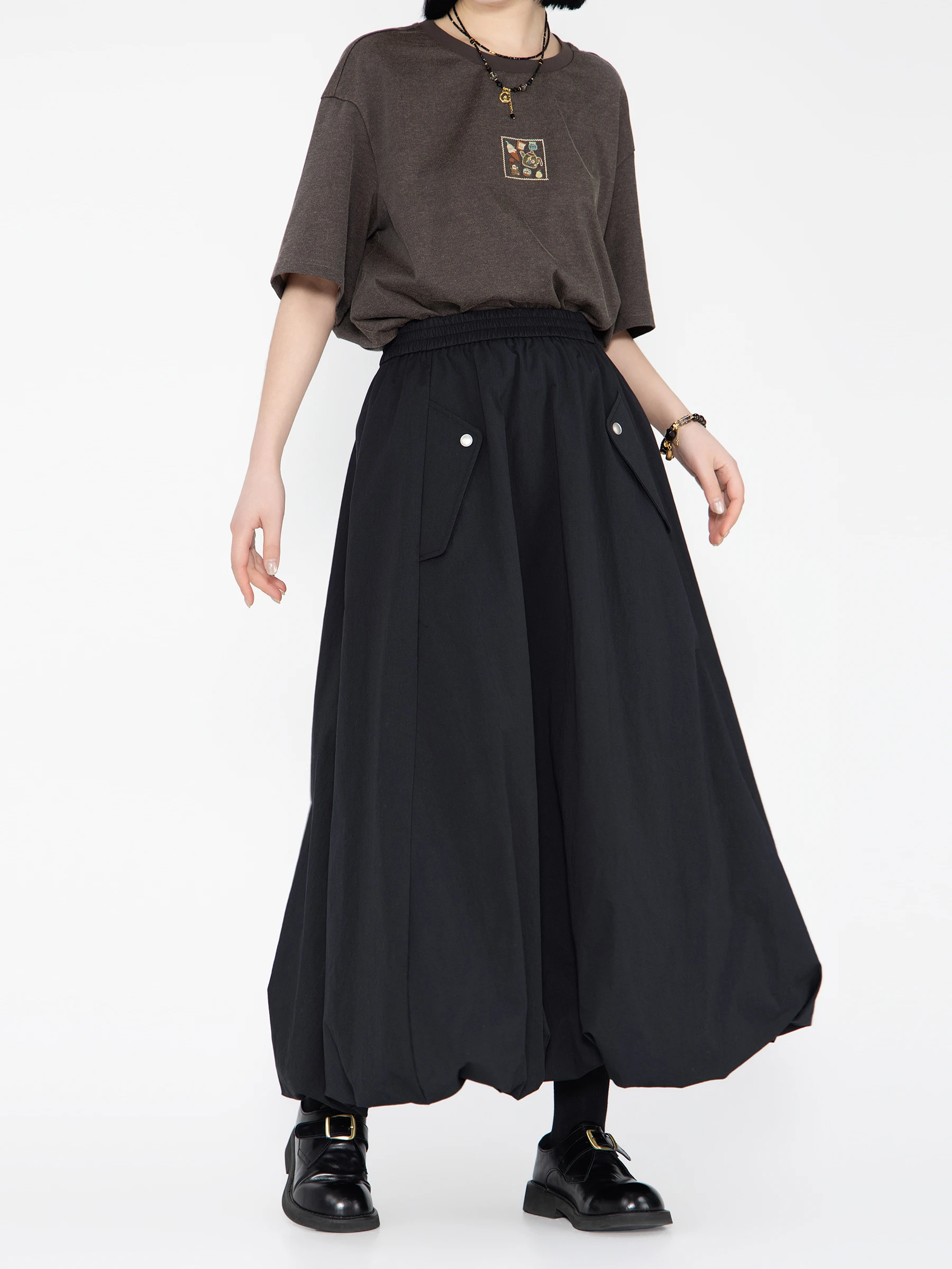 

Юбка-миди A-силуэта Bookru [Cai] Spring 2026 Dstring Cloud Bud, женская, с завышенной талией, утягивающая, из смесового хлопка