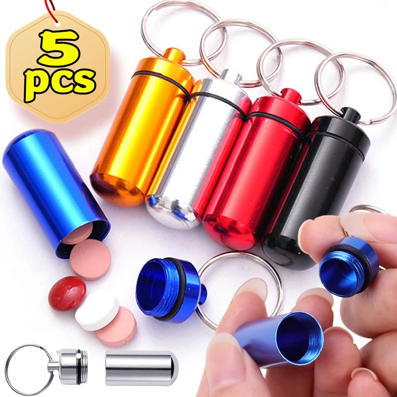 Portable Mini Travel Pill Medicine Box Case Waterproof Container Keychain Capsule Bottle Key Ring Chain First Aid Medicine Box