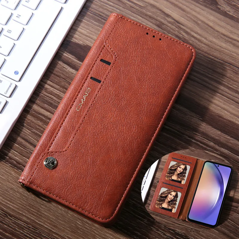 

For Samsung s24 S23+ A14 A54 A53 A13 A22 A52 A72 s22 Ultra Magnetic PU Leather Wallet Card Photo slot Stand Luxury Flip Cover