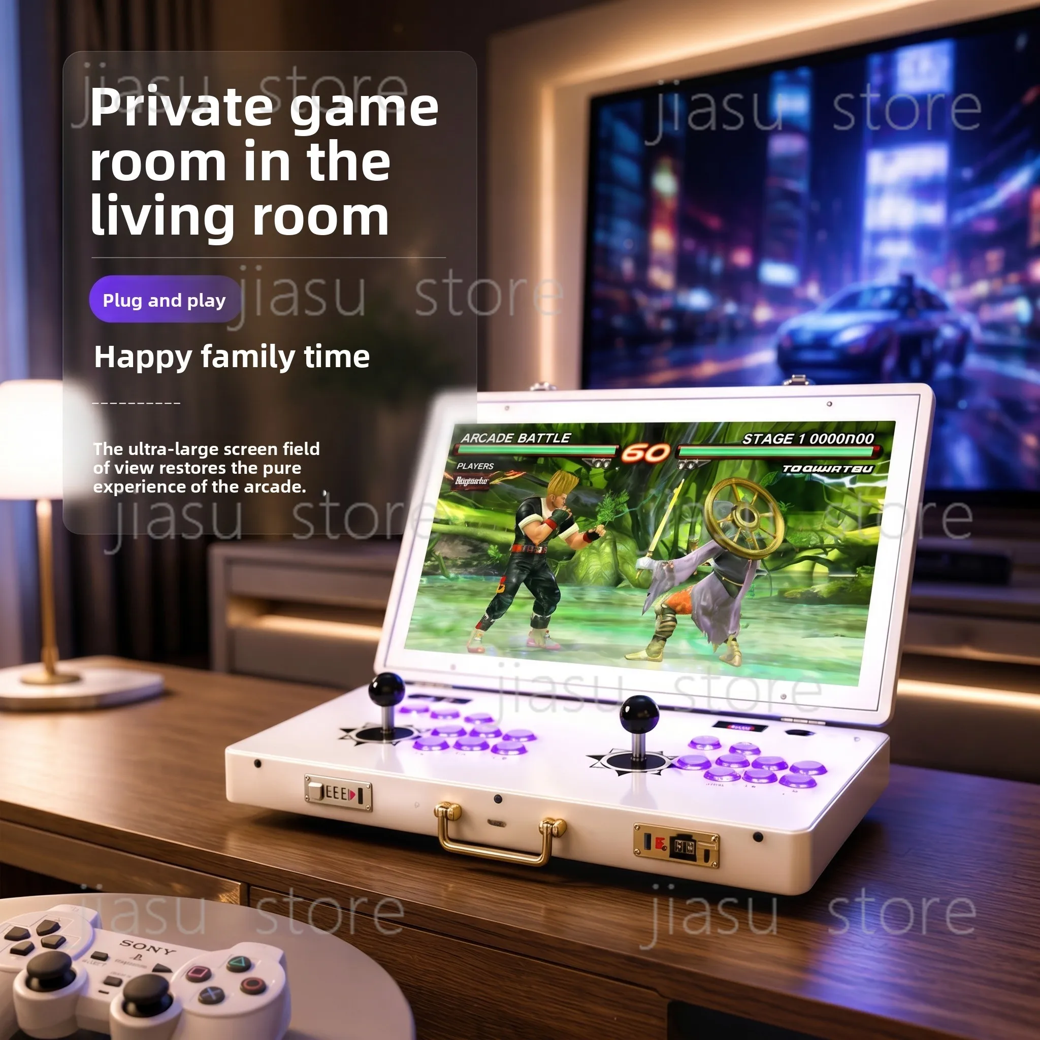 Portable Arcade Game Console, Dual Joystick Built‑in Screen Retro Fighting Machine with TV‑Out for Home Kids