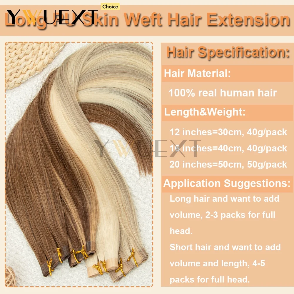 غير مرئية طويلة بولي Skin الجلد لحمة مسطحة حزم الشعر البشري 12 بوصة-20 بوصة الطبيعية مستقيم آلة تمديدات شعر ريمي