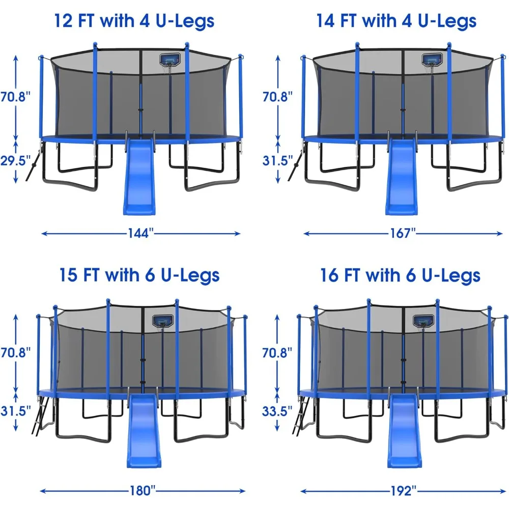 14FT Tranpoline, 1500LBS Tranpoline with Slide, Recreational Outdoor Heavy Duty Backyard Tranpoline, Enclosure Net, Ladder
