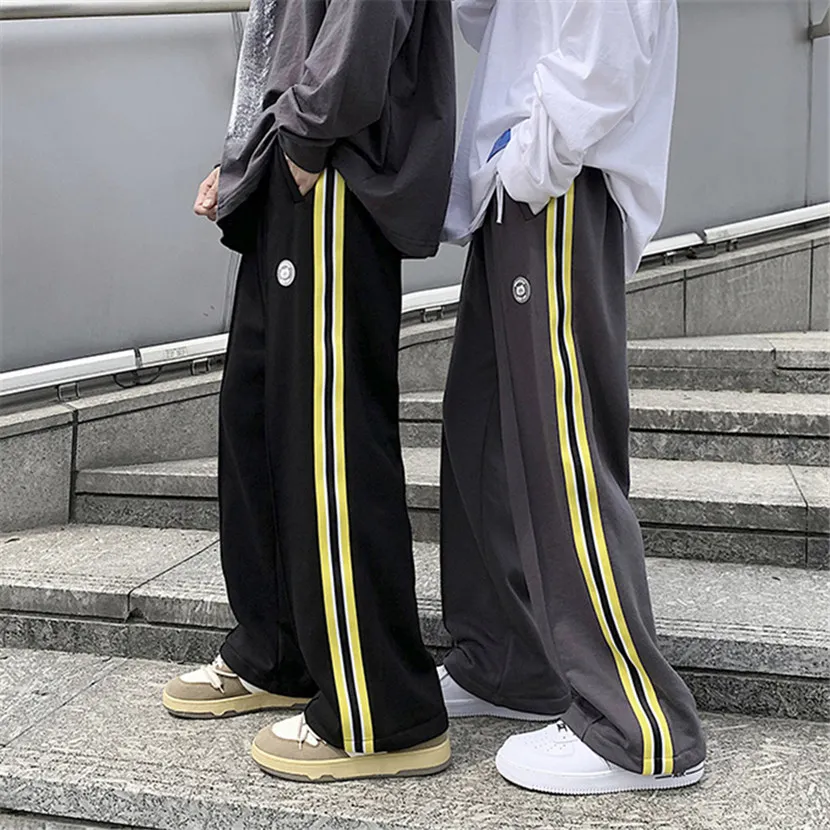 

Мужские повседневные свободные брюки с широкими штанинами, весенне-осенние, с вертикальными полосками, спортивные, в американском стиле, модные, длинные брюки