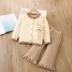 Girls Knitted Clothing Sets Spring Autumn 2026 Children Woolen Jersey Sweaters Coats Pants 2pcs Cute Suit For Baby Outfits Kids