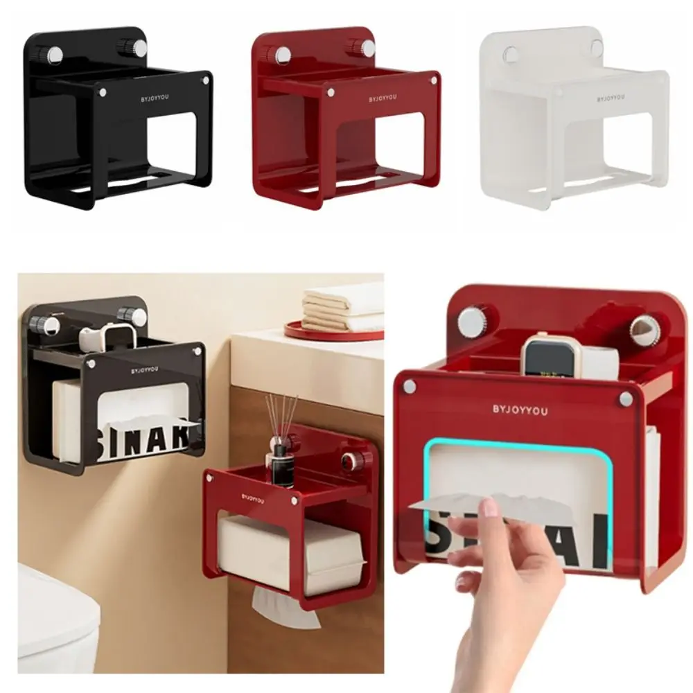 

Suction Cup Tissue Box No Drill Plastic Wall Mounted Tissue Holder Waterproof Convenient Bathroom Organizer Rack Household