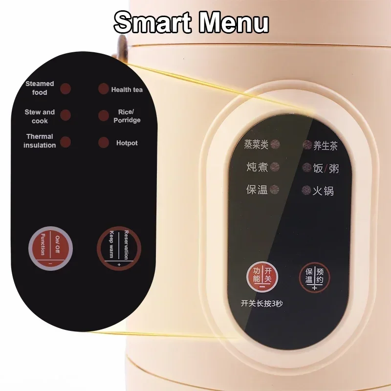 Portable Mini Kettle Rice Cooker Lunch Box - Soup Stew Slow Cook Pot Steamer Noodles Pasta Heater