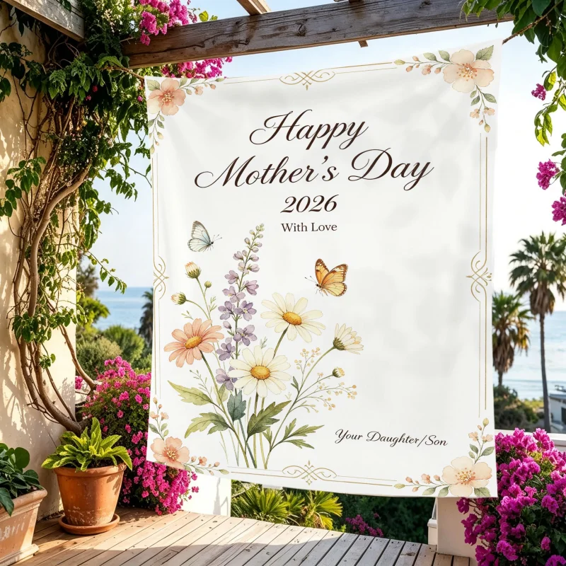 2026 Mother's Day Gift Tapestry, Watercolor Daisy Narcissus Polyester Wall Hanging Party Wall Decoration