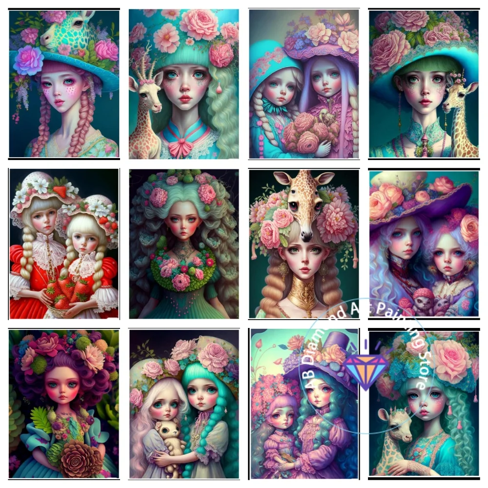 

Fantasy Cartoon Big Eyes Flower Girl AB Diamond Painting Kit Square Round Diamond 5D DIY Mosaic Handmade Art Gift Home Decor