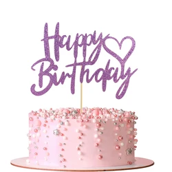 1PC Purple Love Happy Birthday Cake Topper，Birthday Party Dessert Table Cake Decoration Supplies