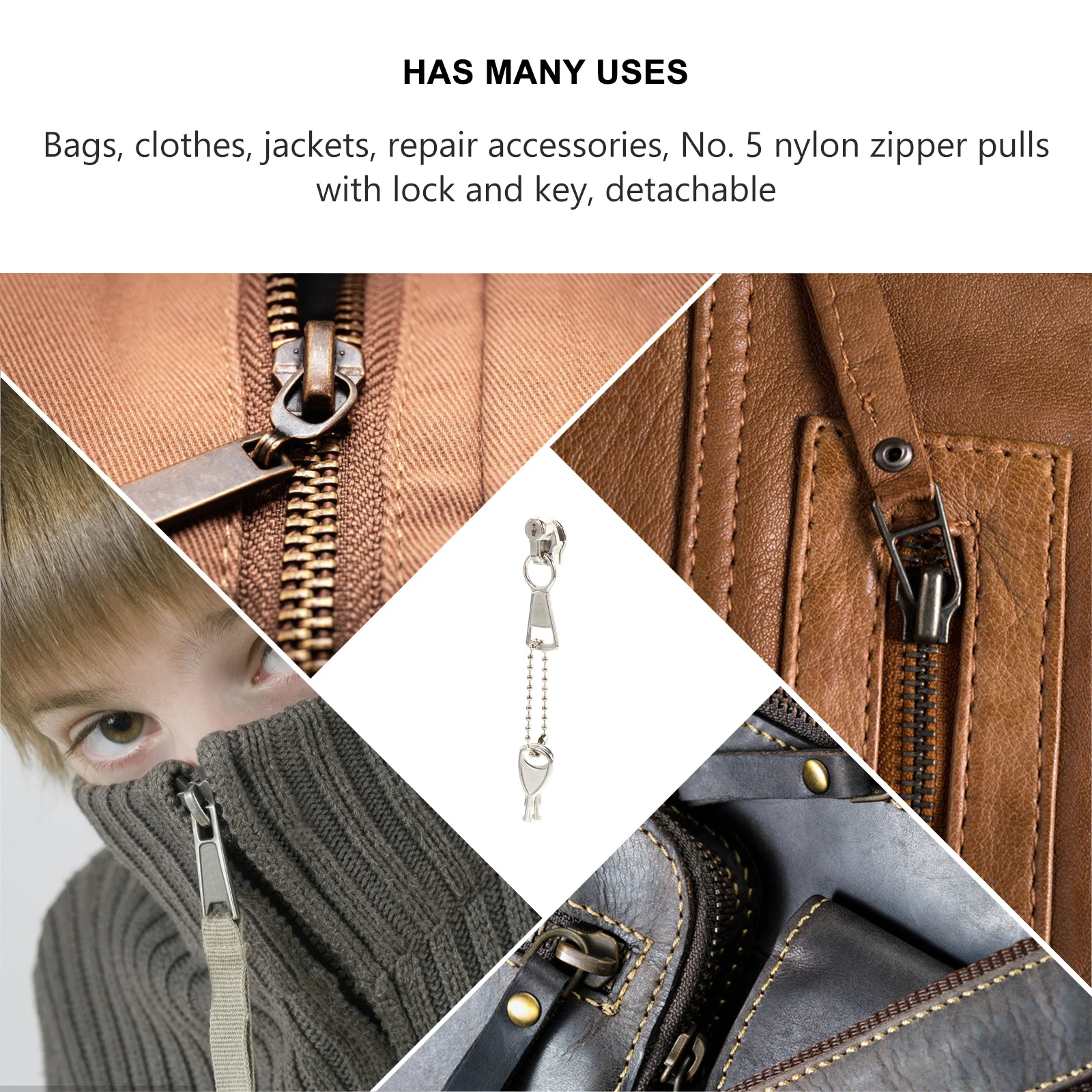 

2Pcs Metal Zipper Head Accessories Silver for Bags Backpack Coats Clothes DIY Repair Replacement Parts Metal Zipper