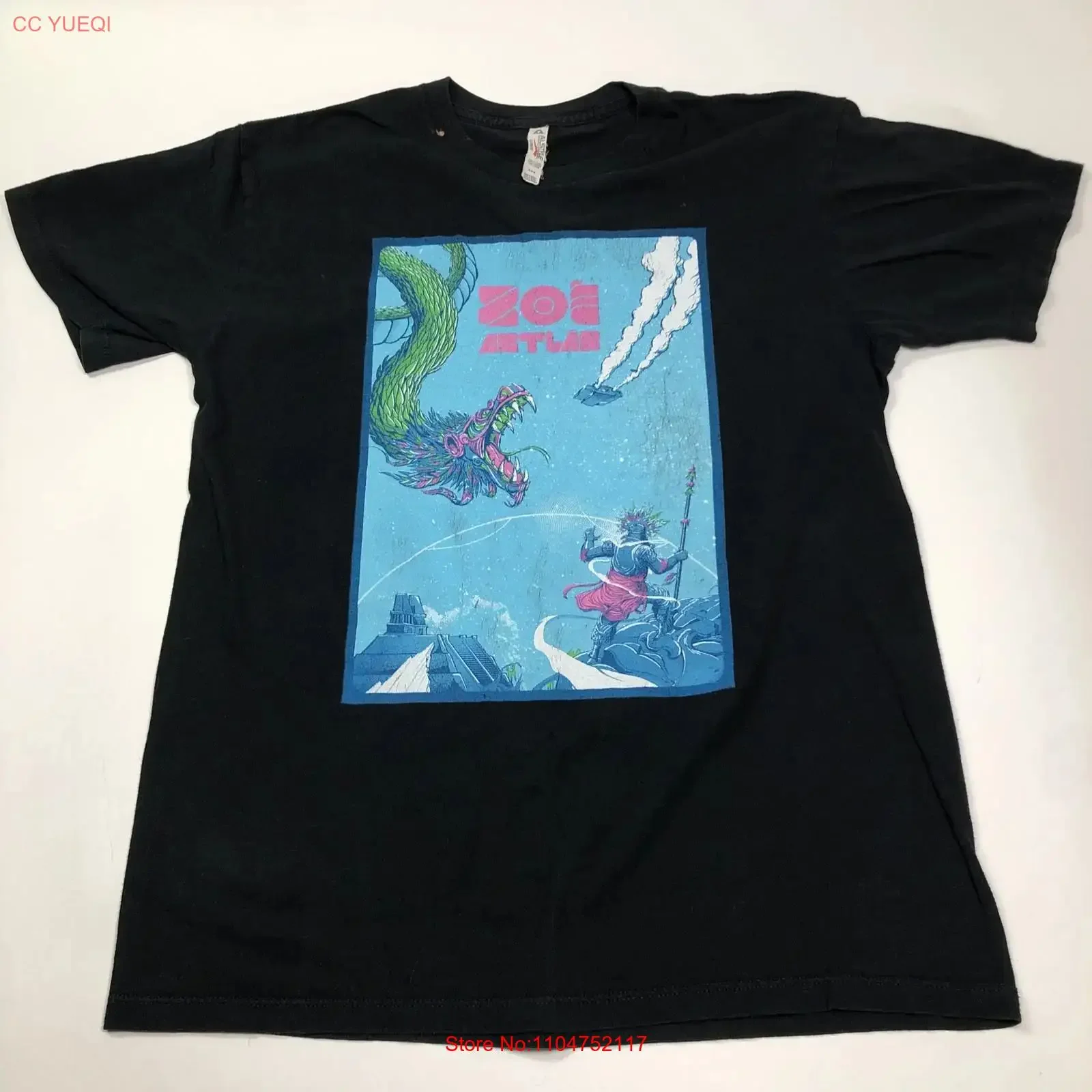 Camiseta Negra Mediana de Doble Cara con el Logotipo de la Banda del Álbum de Zoe Aztlan, Gira 2019, Ropa de Diseñador Vintage Lavada, Ligeramente Versátil