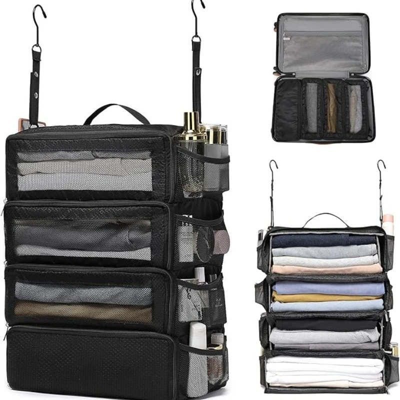 

Hanging Suitcase Organizer, Travel Essentials Carry-on Collapsible Packing Cubes for Travel,Closet Organizer Shelves Luggage Bag