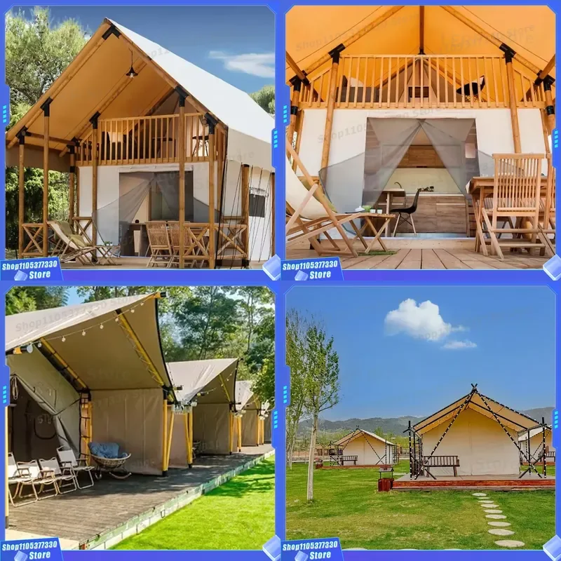 HAOTEER Luxury Single Double-Layer PVC Waterproof  3000mm Four-Season Glamping Safari Tent Two Bedrooms Living Room Camping
