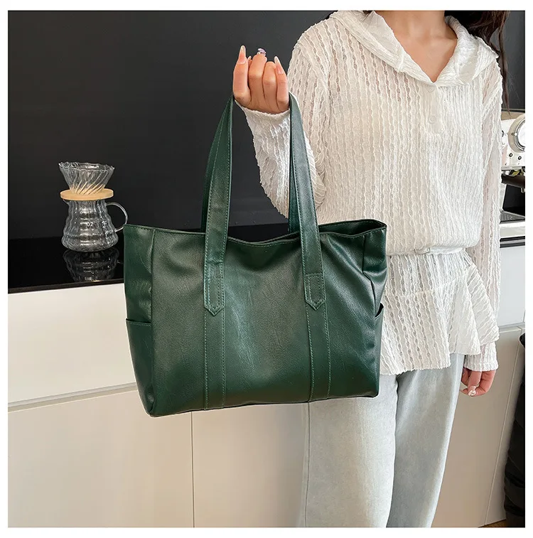 Vintage-Leder-Umhängetasche, geräumige Casual-Tragetasche mit zwei Griffen, Alltagstasche für Frauen, vielseitige Handtasche – Detail 19