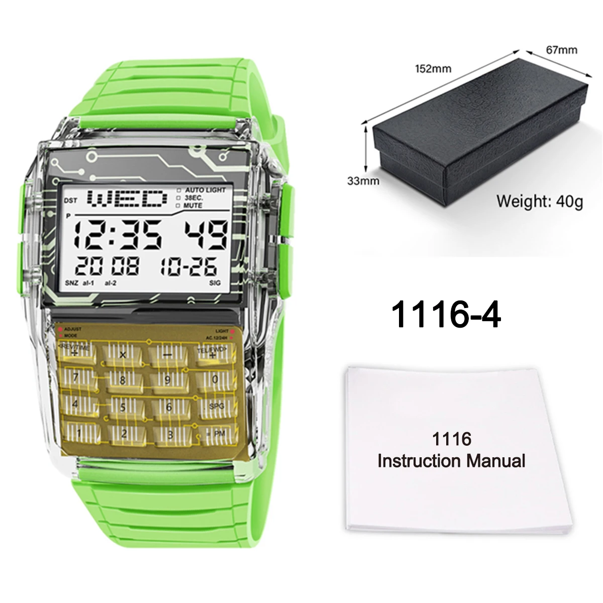Men's Transparent Case Plastic Watch, Multifunction