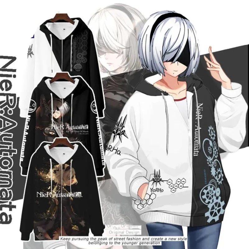 Game NieR:Automata 3D printing men/women fashion harajuku hoodies sweatshirt cosplay costume long sleeve pullover coat