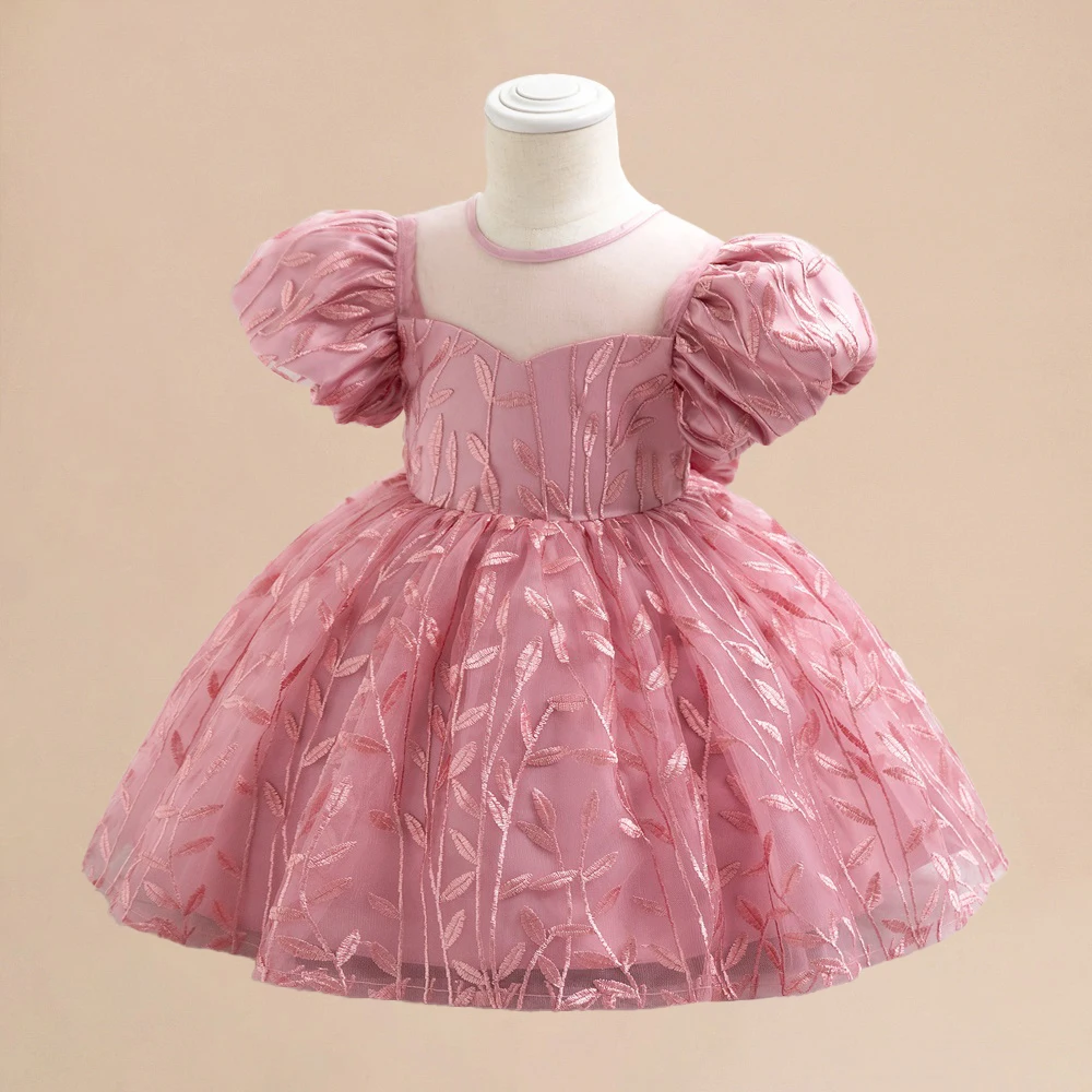 Baby Girl 1st Birthday Party Tulle Dress Girls Summer Leaf Design Dresses Kids Carnival Pageant Formal Clothes Toddler Costumes