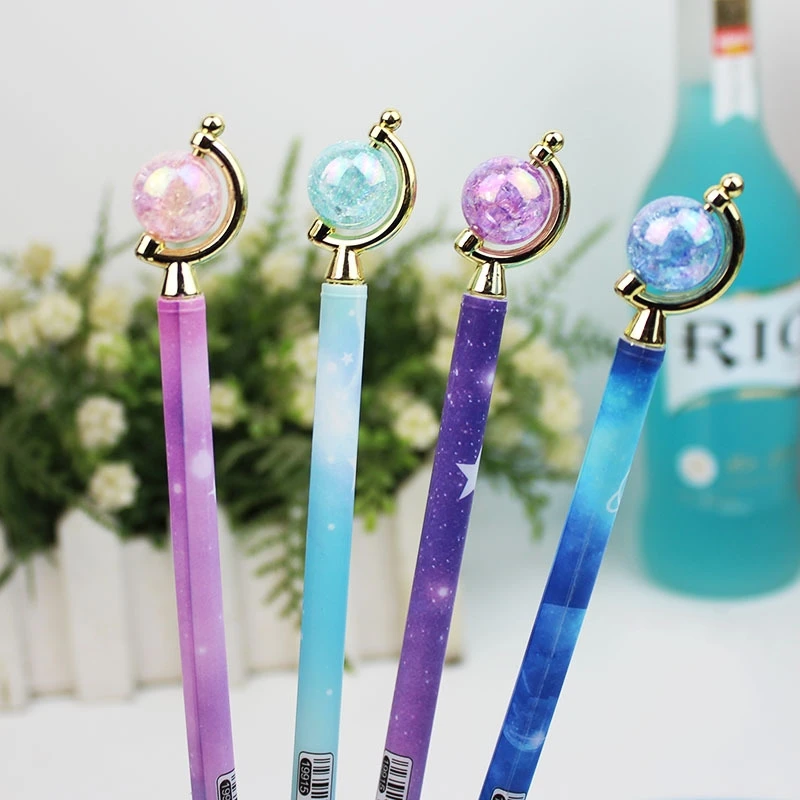 

4Pcs Crystal Ball Gel Pen Kawaii Starry Sky 0.5mm Black Ink Signature Pens Office School Writing Supplies Gift