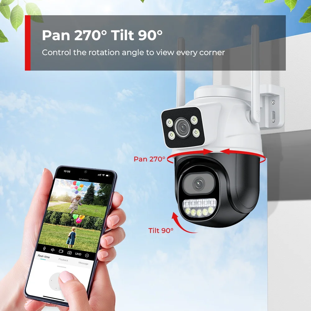 4K 8MP PTZ WIFI Camera Dual Lens Dual Screen IP Camera Outdoor Auto Tracking Security Protection CCTV Surveillance Camera ICSEE