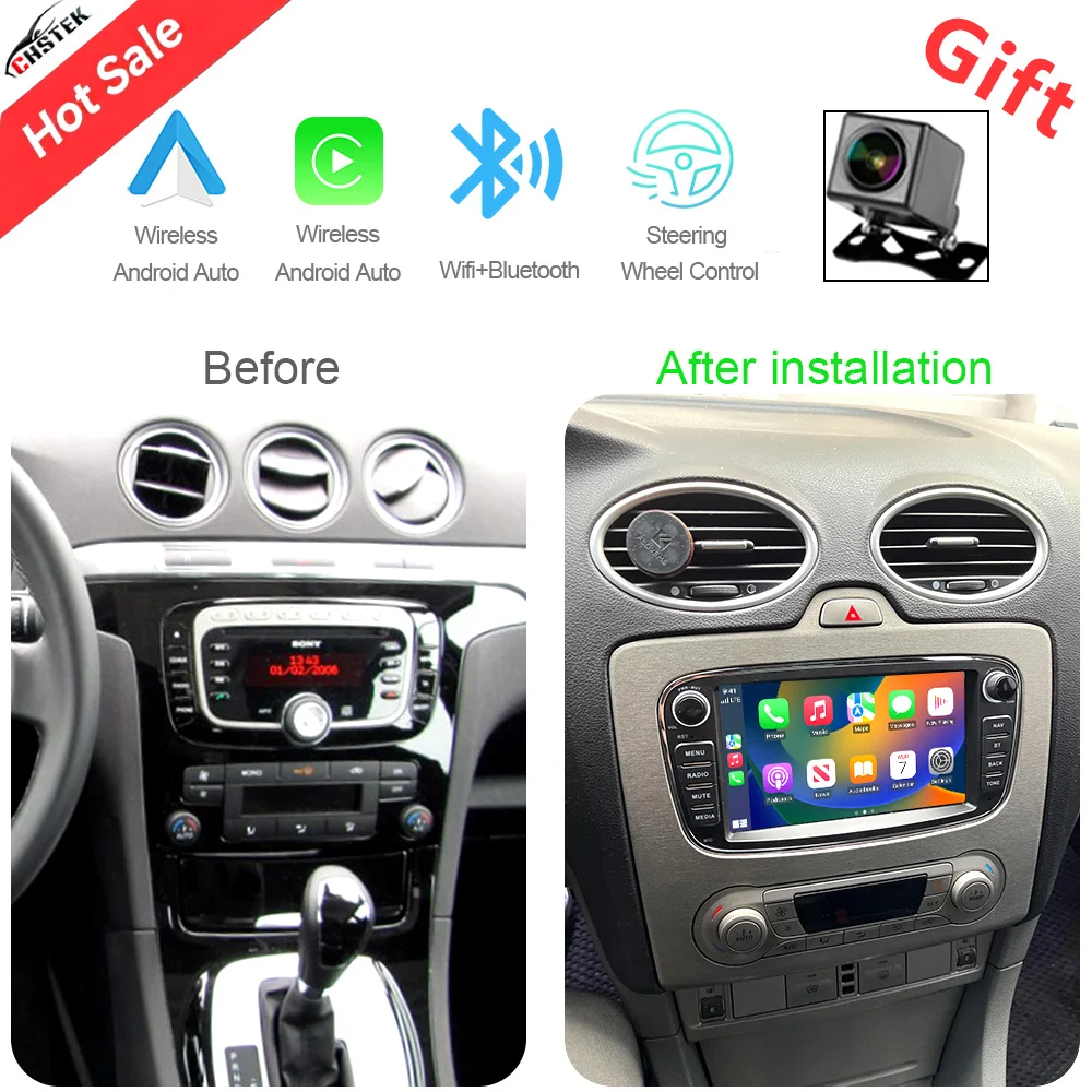 CHSTEK OEM Radio de coche para Ford s-max c-max Focus Galaxy Mondeo 2007-2011 Android Auto Carplay Player GPS WIFI BT unidad principal estéreo