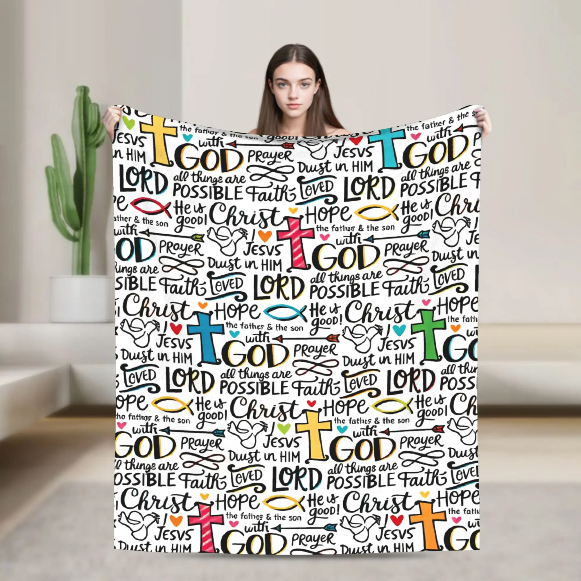 Warm Comfy Throw Blanket Travel Office God Jesus Hope Love Blanket  Flannel Bedspread For Couch Chair Funny Sofa Bed Cover