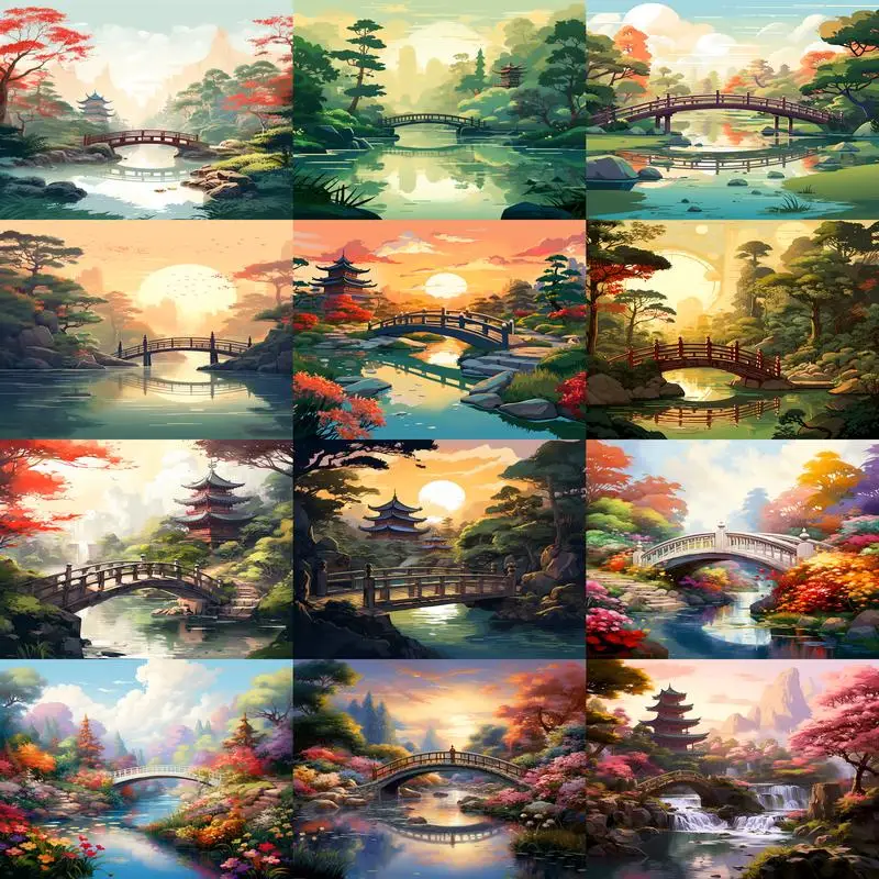 SDOYUNO Paint By Numbers Landscape Scenery Bridge Tree Hand Painting Picture Frame Diy Crafts Personalized Gift Home Decor