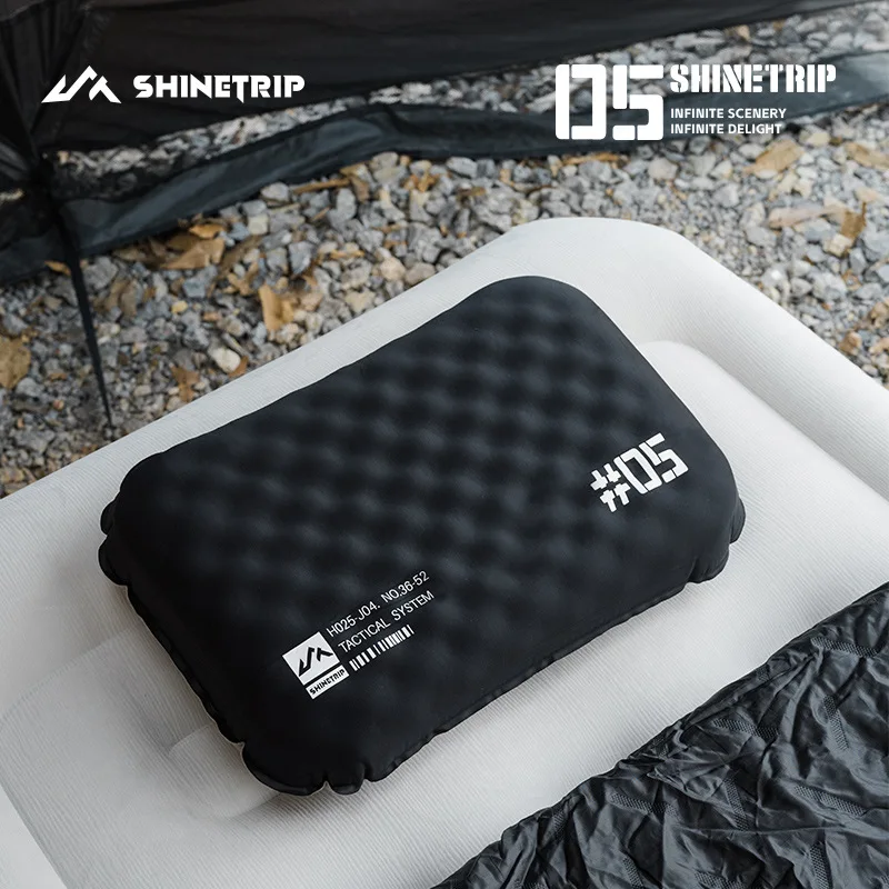 Outdoor Comfortable Inflatable Pillow with High Elasticity Sponge and Ice Silk Enlarged Integrated Compression Camping Pillow