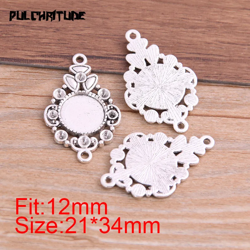 8pcs/lot 12mm Metal Alloy Cameo Peace Flower Cabochon Connector Settings Pendants