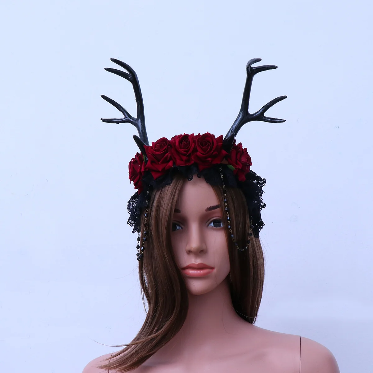 طوق شعر على شكل قرن غزال، مادة قماش ممتازة، قرون، ورود قوطية، أداء الحفلات، المهرجانات، هدية، قرن غزال الشعر #6