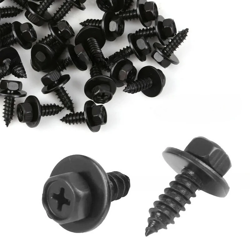 10/20/50pcs Black Self-tapping Screws Cross Hexagon Socket Bolts for Car Motorcycle Bumper Fender Engine Guard