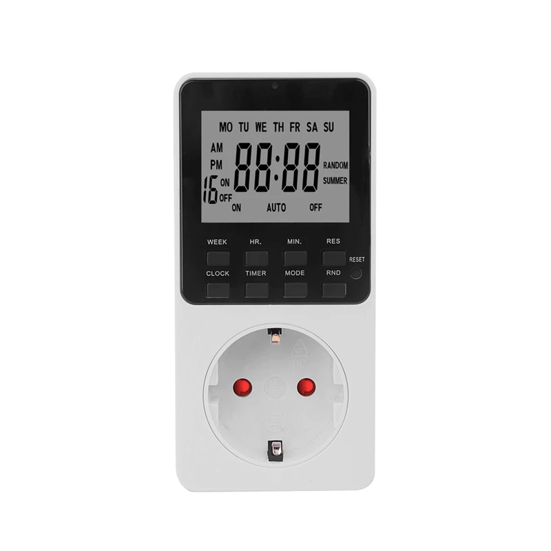 A20F-Electronic Digital Time Switch Kitchen Time Socket Outlet 230V 7 Day 12/24 Hour Programmable Timing EU Plug