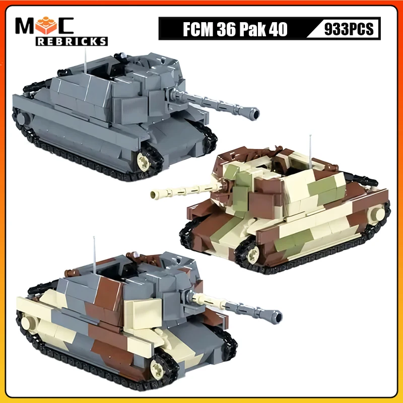 

WW2 Military Light Infantry Tank FCM 36 Pak 40 Self Propelled Gun Panzer MOC Building Blocks Assembly Model Creative Kid's Toys