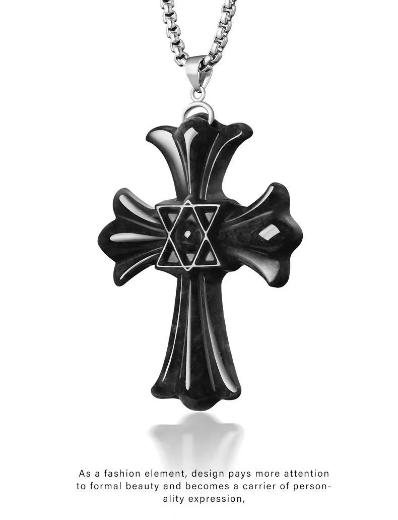 

Natural Jade Hexagram Star Cross S925 Silver Jade Pendant Fashion Trend Necklace