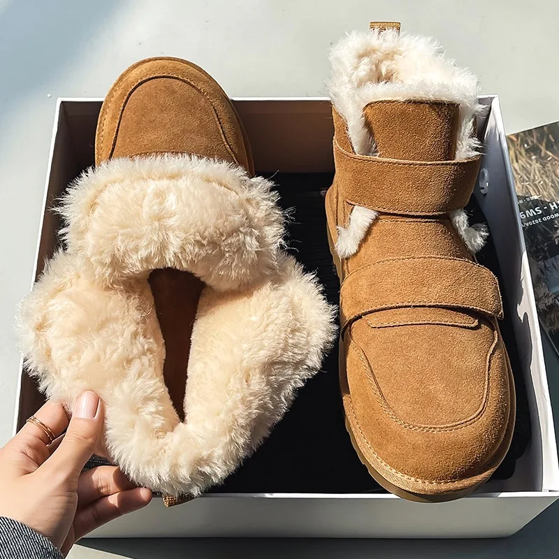 

Snow Boots Men's Cotton Shoes Winter Waterproof Anti Slip Thick Bottom High Top Round Toe Casual Cow Suede Work Boots Male