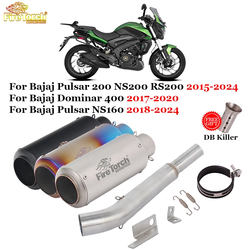 

Slip On For Bajaj Pulsar 200 NS200 RS200 Dominar 400 Pulsar NS160 2015 - 2024 Motorcycle Exhaust Escape With Middle Link Pipe