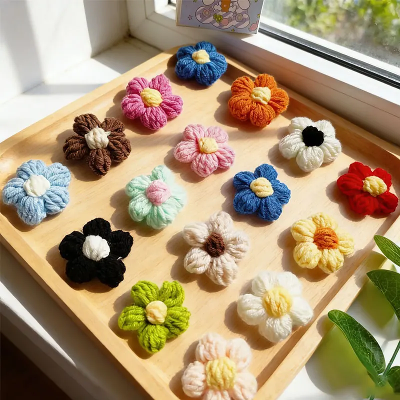 20pcs Woven Flower Wool Crochet Yarn, Textile Flower, Handmade Weeding Flowers, Clothing Accessories