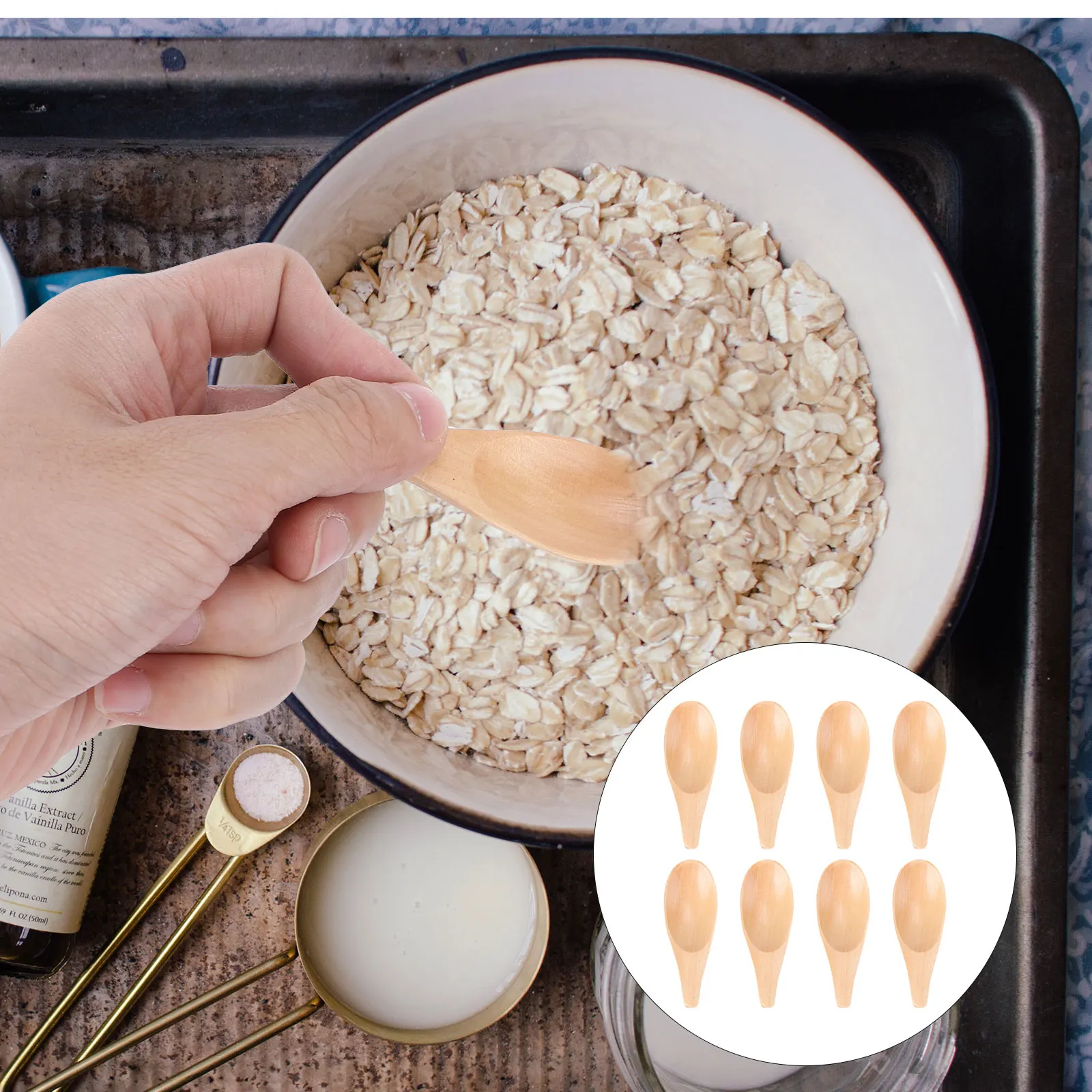 

8Pcs Mini Wood Spoons Eco-Friendly No Rust Kitchen Accessories for Tea Coffee Sugar Salt Flour Milk Powder Milk Powder Spoon