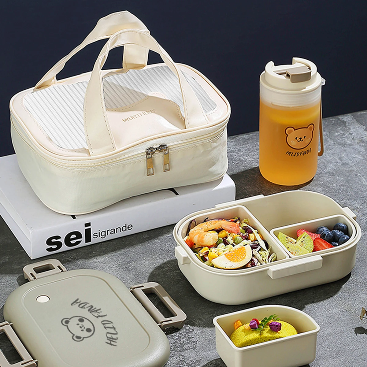 WORTHBUY Removable 3-Compartment Lunch Box 800ml Portable Plastic Bento Box Microwave School Student Kid Sealed Food Container