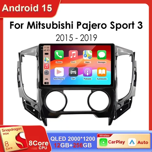 Android 15 Carplay para Mitsubishi Pajero Sport 3 L200 5 Triton 3 2015 2016 2017 2018 2019 Radio de coche GPS reproductor de vídeo Multimedia