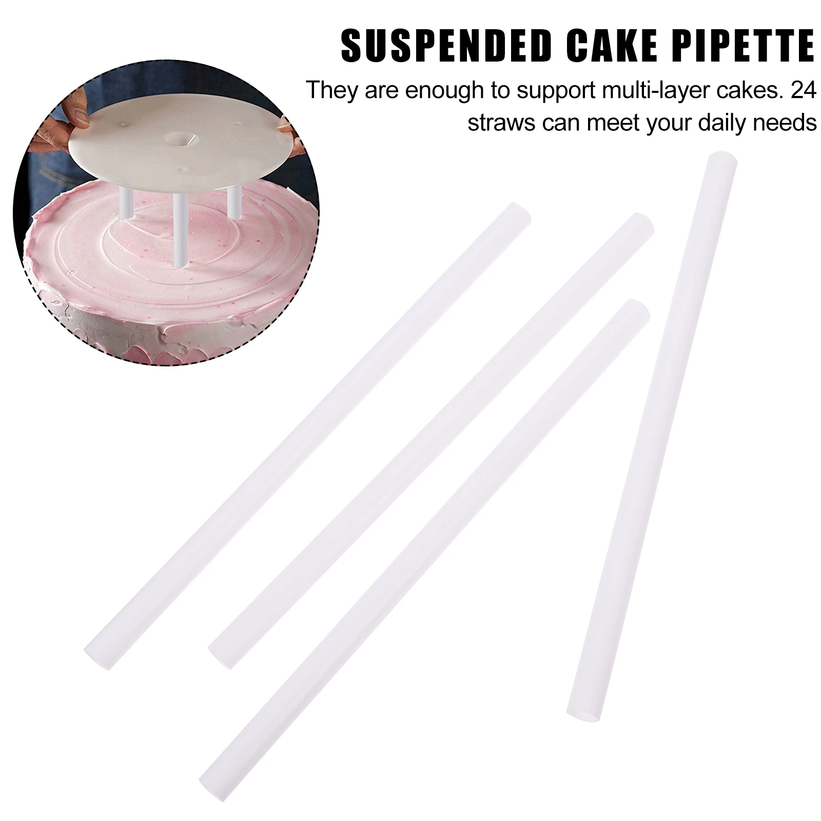 

24 Pcs Cake Support Straws Rods Supports Dowel for Tiered to Stack Plastic White