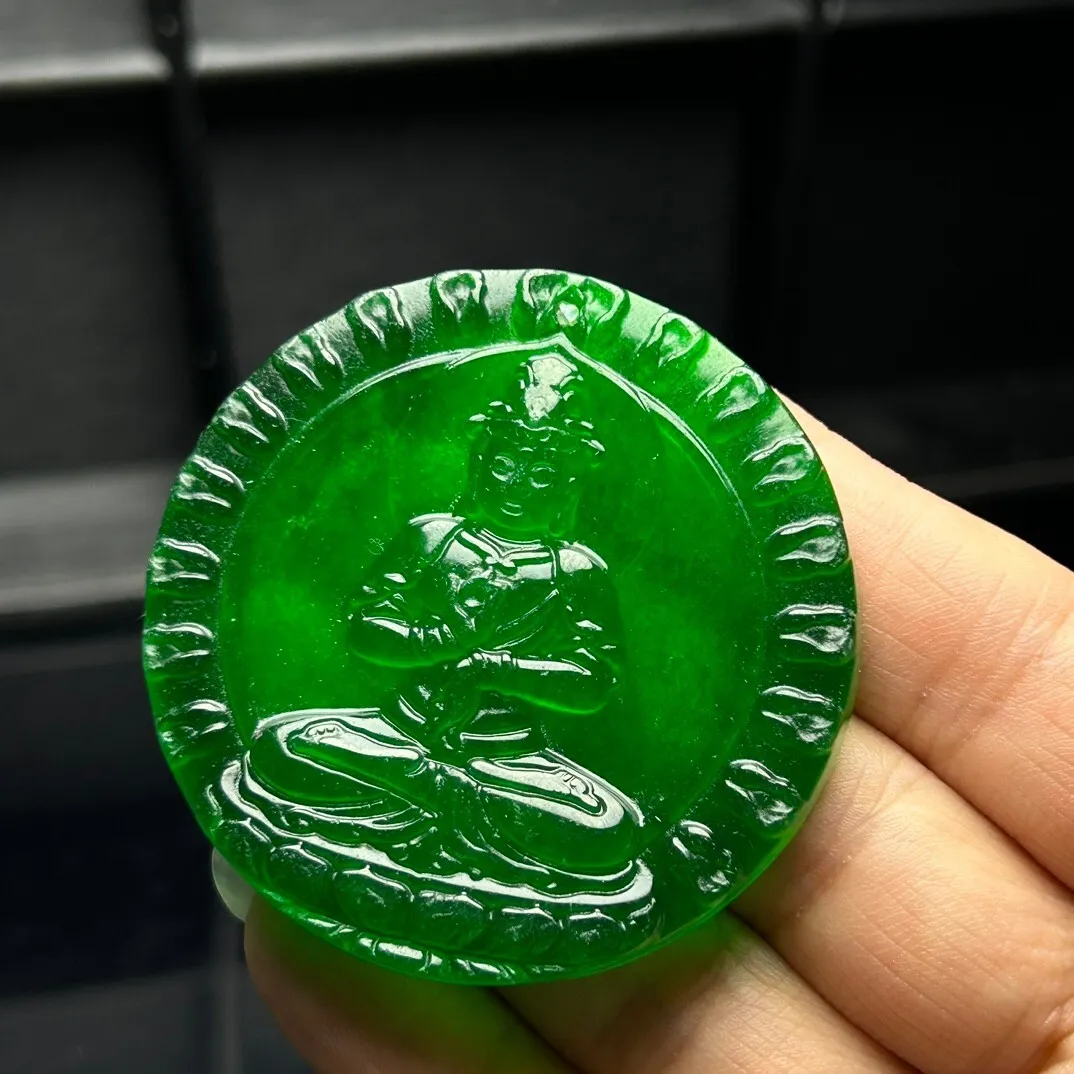 Nature ice Green Burmese jade Jadeite Carved Buddha lucky Pendant&Necklaces