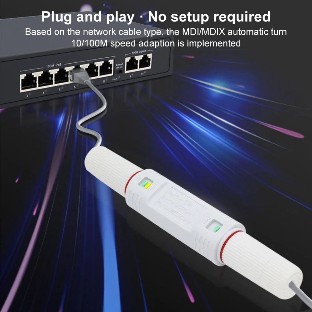 48 فولت POE موسع/مكرر مقاوم للماء تمديد محول حاقن POE 10/100Mbps إيثرنت تمديد ل PoE التبديل NVR IP كاميرا