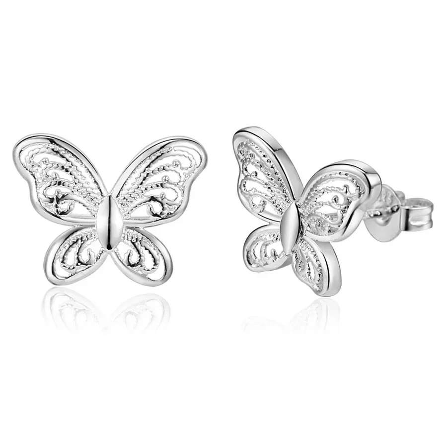 

New Retro High Quality Silver 925 Plated Jewelry Charm Trend Women Classic Butterfly Earrings Sweet Style