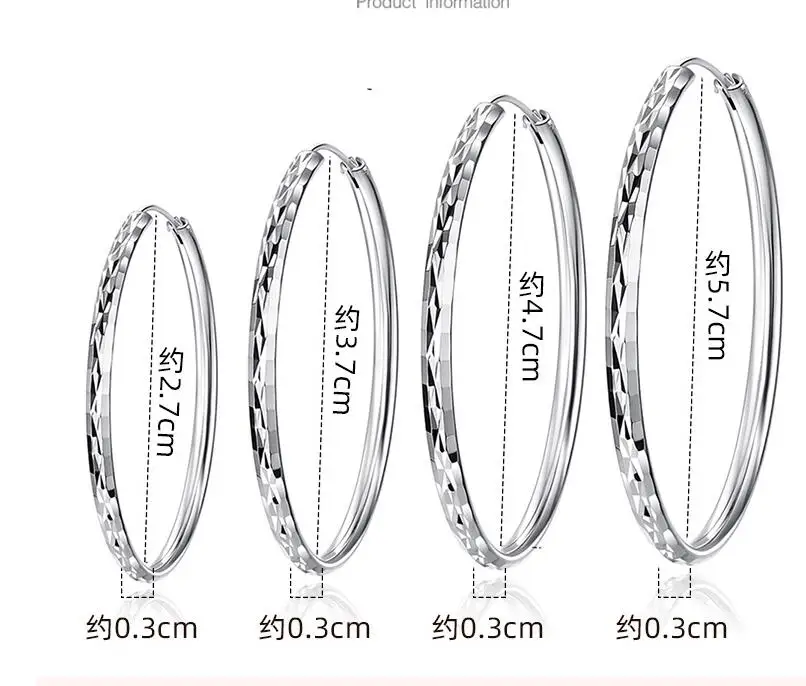 Echte 925 Sterling Silber 30/40/50/60mm Faden runde Creolen für Frauen klassische feine Schmuck Kreole Huggies